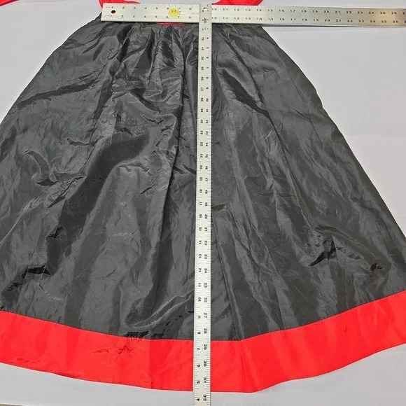 Vintage KENAR Black Red Maxi Skirt Bow Tie Waist Boho Festival Size 8 - Picture 5 of 7